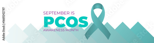 Polycystic Ovary Syndrome (PCOS) Awareness Month is observed every year in September. Teal awareness ribbon and uterus icon. Template for background, banner, card. Important day. Vector illustration