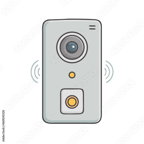 Simplified drawing of a modern wireless doorbell with camera and speaker