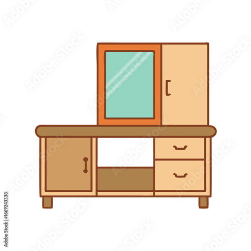 Collection of wooden dressers and cabinets with drawers and shelves