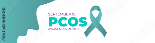 Polycystic Ovary Syndrome (PCOS) Awareness Month is observed every year in September. Teal awareness ribbon and uterus icon. Template for background, banner, card. Important day. Vector illustration