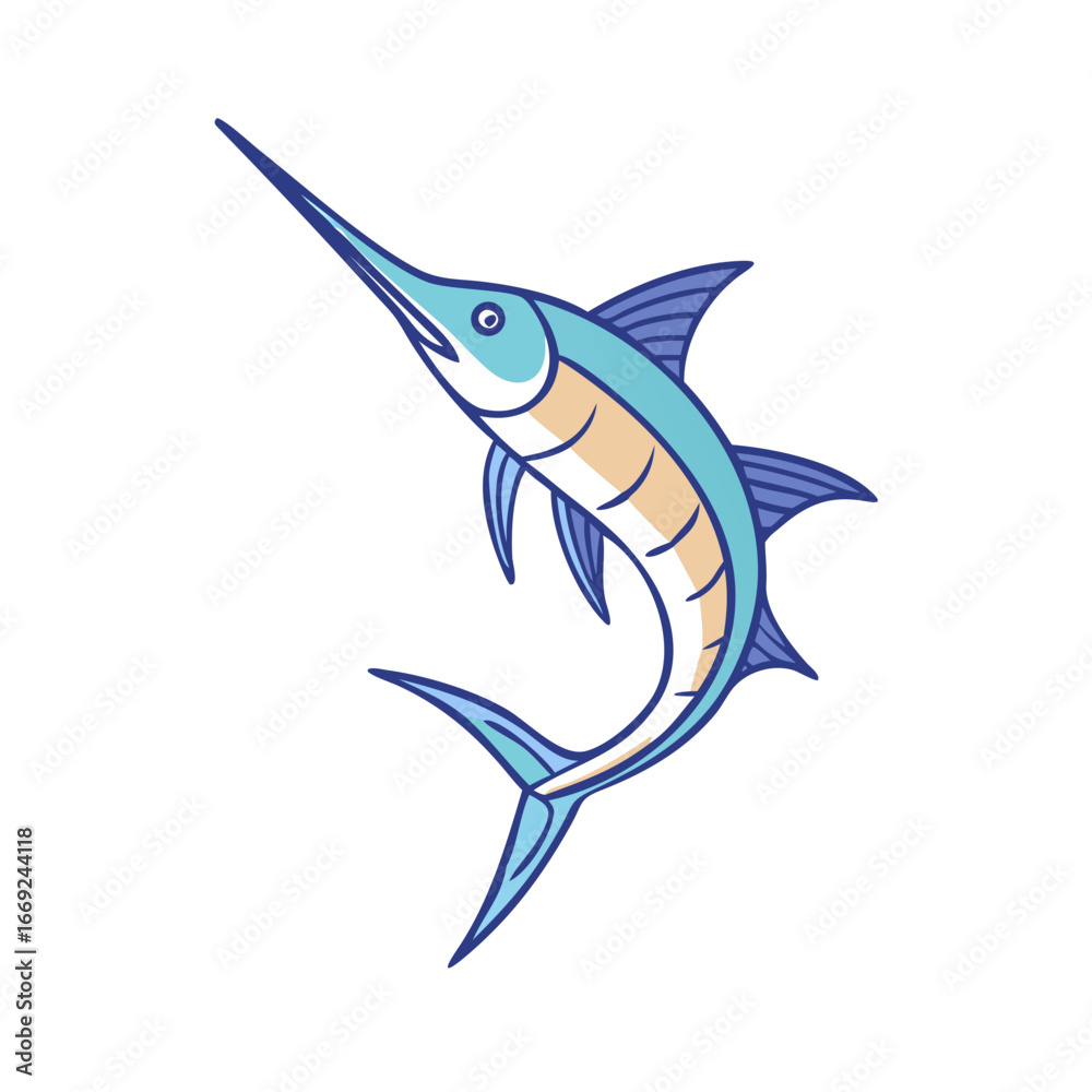 Obraz premium Vibrant collection of three cartoon marlin fish showcasing their unique pointed snouts and fins