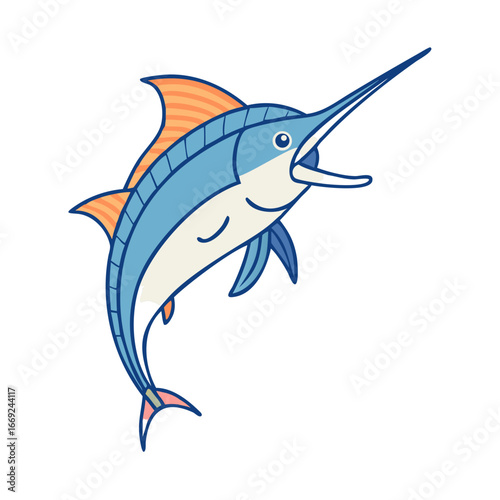 Stylized Cartoon Illustration of a Blue Marlin Fish with Large Sword