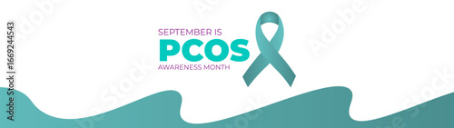 Polycystic Ovary Syndrome (PCOS) Awareness Month is observed every year in September. Teal awareness ribbon and uterus icon. Template for background, banner, card. Important day. Vector illustration