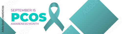 Polycystic Ovary Syndrome (PCOS) Awareness Month is observed every year in September. Teal awareness ribbon and uterus icon. Template for background, banner, card. Important day. Vector illustration
