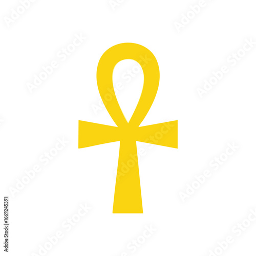 Bright Ankh Egyptian Life Emblem. Vibrant golden Ankh on dark background. This historic Egyptian hieroglyph signifies lasting existence, rebirth, and spiritual protection.