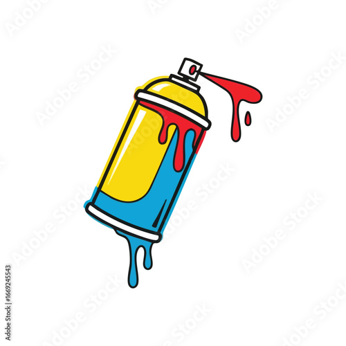 Vibrant Graffiti Paint Can. Dynamic aerosol container dripping with bold red and blue hues on a dark background. Symbolizes urban culture, creative expression, and street art.