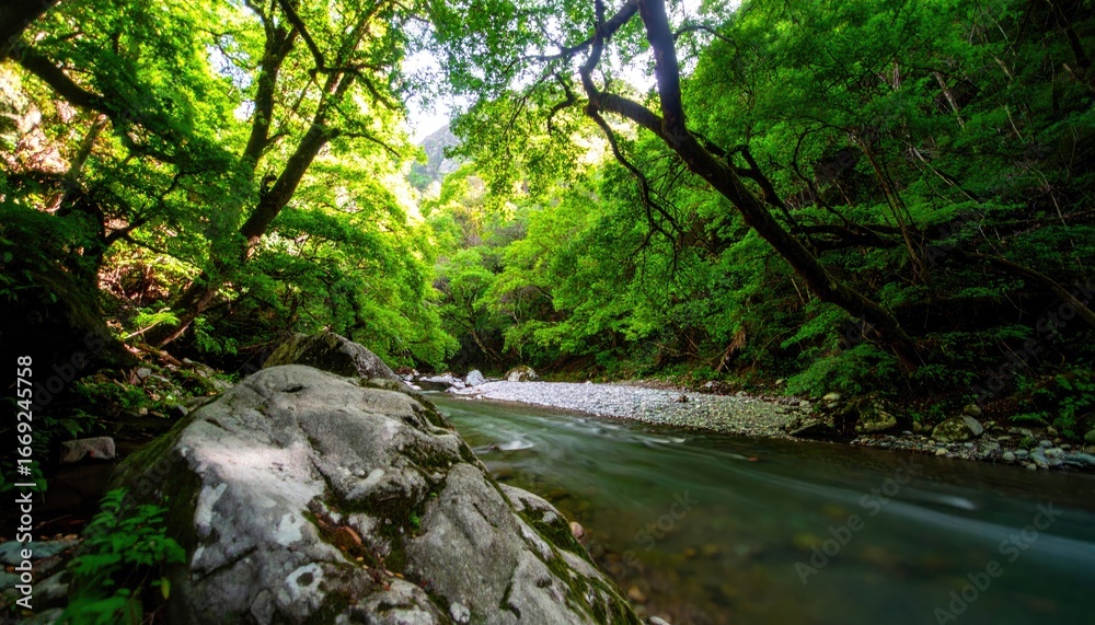 Fototapeta premium Winding River Through Lush Tropical Forest