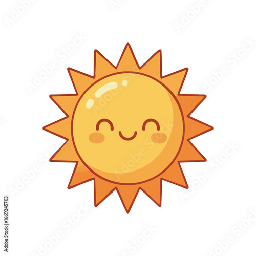 Cheerful Cartoon Sun. A delightful illustration of a beaming celestial body, radiating joy and warmth. This cute character brightens any design, symbolizing optimism and happiness.