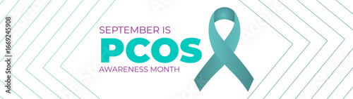 Polycystic Ovary Syndrome (PCOS) Awareness Month is observed every year in September. Teal awareness ribbon and uterus icon. Template for background, banner, card. Important day. Vector illustration