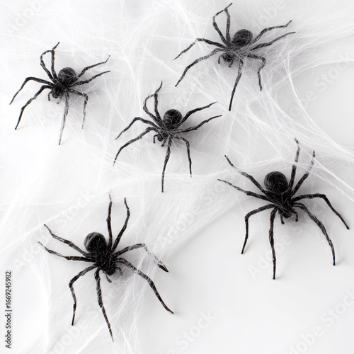 Fake cobwebs with plastic spiders