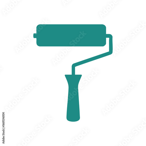 Paint Roller Painting Tool Icon. A minimalist aqua applicator graphic on black. Ideal for home refurbishment, creative projects, and surface finishing, symbolizing fresh beginnings.