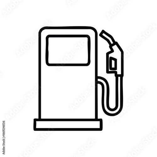 Fuel Pump Icon. Monochrome illustration depicting a vehicle fueling apparatus. Essential for journeys, energy provision, and travel applications.