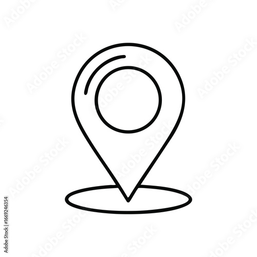 Location Marker Icon. Sleek white map pointer on a black background, symbolizing accurate spatial coordinates, guiding routes, and precise destinations.