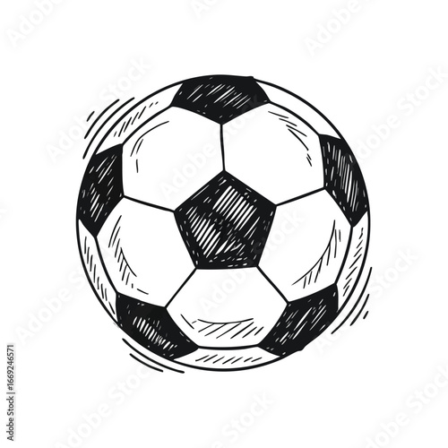 Hand Drawn Soccer Ball Sketch. Artistic depiction of a classic football. This detailed graphic represents sport, competition, and the joy of global play.