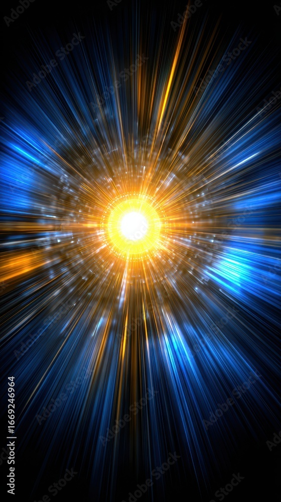 Fototapeta premium Stunning Abstract Illustration of Bright Supernova Explosion with Radiant Light Rays and Colorful Cosmic Background Effects in Dark Space