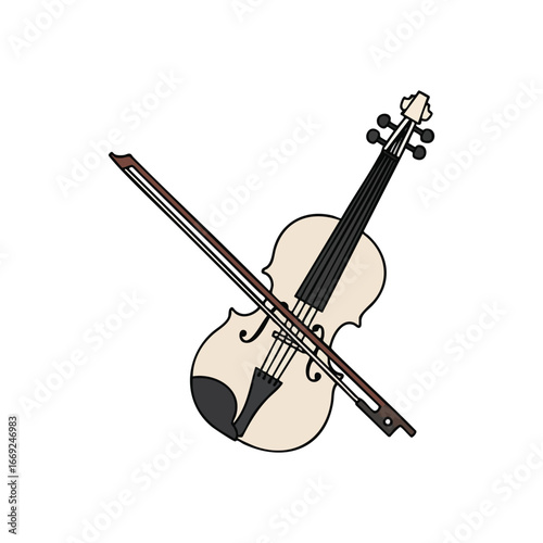 Elegant Violin with Bow. Stylized depiction of a sophisticated stringed instrument and its accompanying accessory. Represents artistic expression and melodic beauty.