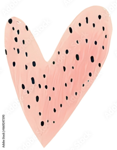 Hand drawn pink heart with black dots on transparent background