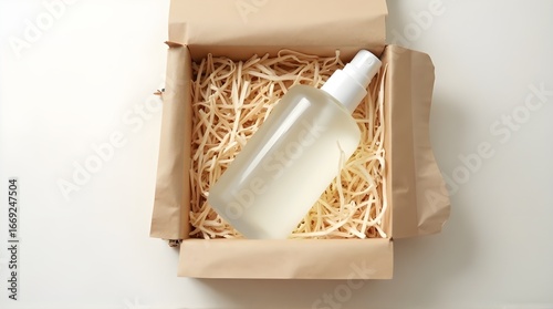 Elegant skincare bottle presented in a stylish kraft box, perfect for product shots and lifestyle branding
