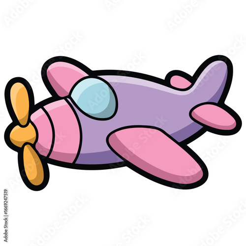 Cute violet pink airplane on white background childish transport vector illustration on white background