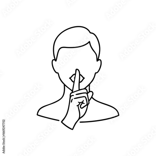 Silence Gesture Illustration. A clear graphic portraying a universal signal for quiet. It symbolizes discretion, calm, privacy, and the importance of a hushed environment.