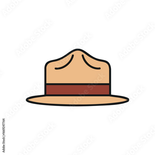 Ranger Hat Icon Design. Stylized headwear illustration embodies outdoor exploration, natural preservation, and guiding principles. Ideal for adventure, park, or scout concepts.