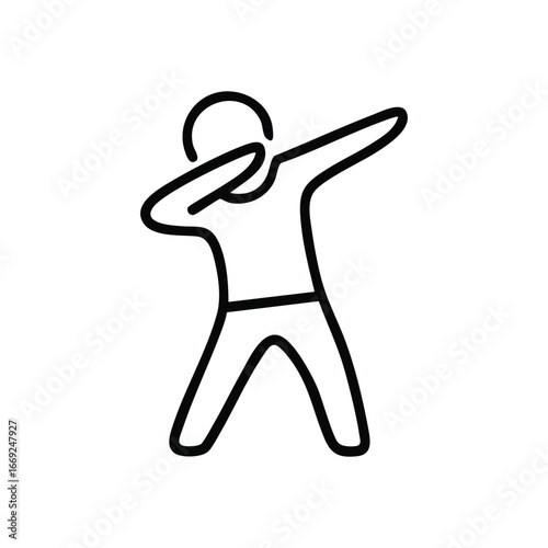 Stylized Victory Pose Symbol. A striking white silhouette on a dark background, depicting an assertive individual in a celebratory stance. This modern graphic embodies success, pride, and.