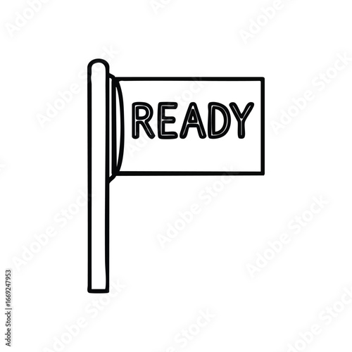Go Signal Flag Graphic. A minimalist black and white banner displays the prominent word READY, symbolizing preparation, a crucial start, or ultimate readiness.