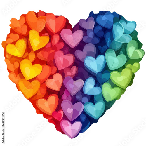 Colorful heart shape filled with vibrant hearts in various shades