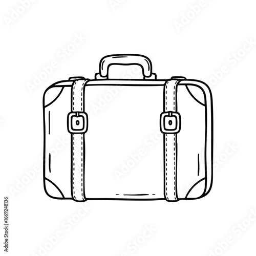 Hand Drawn Vintage Luggage Illustration. A charming line art depiction of an old-fashioned carrying case, evoking a sense of wanderlust and exciting new adventures. Perfect for design.