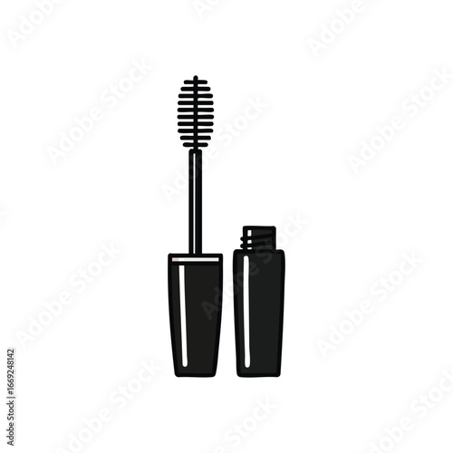 Mascara Brush Beauty Tool. Elegant opened cosmetic product for eye enhancement. Represents daily grooming rituals and a touch of glamour.