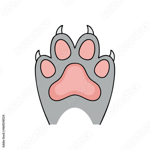Adorable Animal Paw Print Illustration. A charming vector graphic depicting a grey domestic animal's footpad with soft pink toe beans and white claws, conveying warmth and affection.