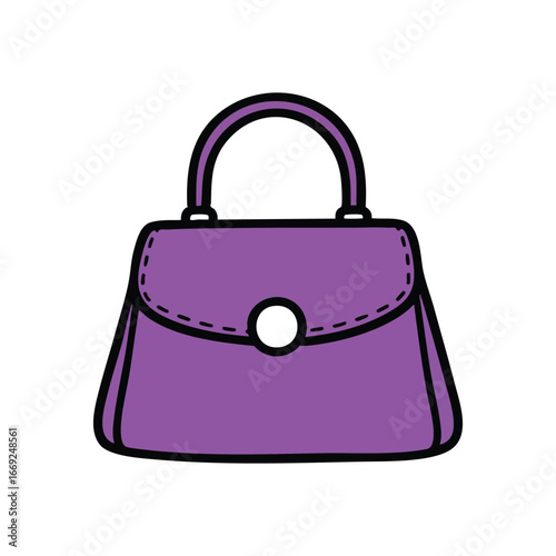 Purple Fashion Handbag Icon. A chic violet carryall artwork on a dark backdrop, ideal for creative projects needing elegance, retail, or accessory themes. Represents personal flair.