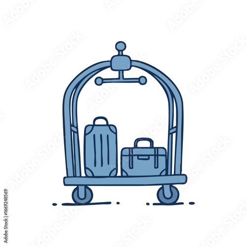 Hotel Luggage Cart Service Icon. Illustration of a baggage trolley assisting guests with their belongings. Represents convenience, welcome, and efficient hospitality for travelers.