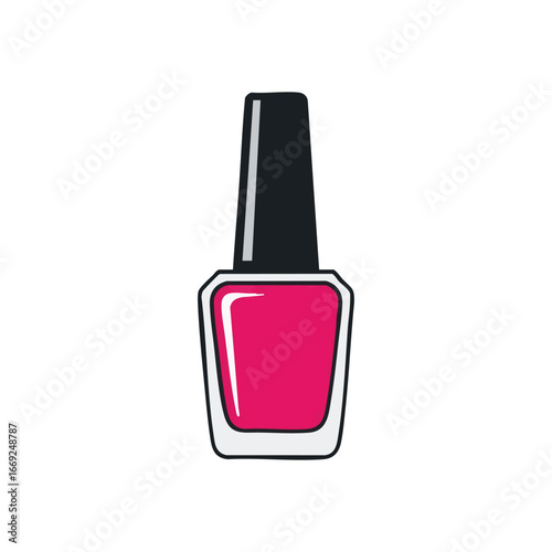 Vibrant Pink Nail Lacquer Bottle. This cosmetic enamel container embodies beauty, self-expression, and personal care. Ideal for fashion, spa, or glamour themes on a dark background.