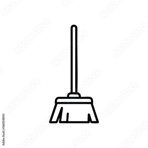Cleaning Broom Tool Icon. Minimalist design of a household sweeper, representing tidiness and domestic order. Ideal for hygiene or chore visuals.