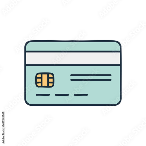 Credit Card Payment Icon. A minimalist graphic depicting a versatile plastic bank item. This illustration symbolizes secure financial transactions, digital commerce, and monetary convenience.
