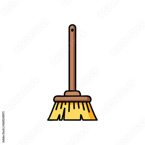 Household Cleaning Tool Broom Icon. This graphic depicts a traditional domestic sweeping brush, representing tidiness, order, and a fresh start. Ideal for hygiene related designs.
