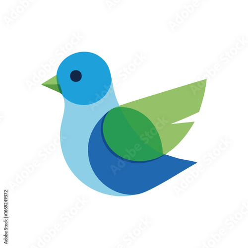 Stylized Blue Green Bird Logo Design. Vibrant avian emblem featuring overlapping cerulean and verdant hues. This modern graphic symbolizes nature, freedom, and digital connection, ideal for brands.