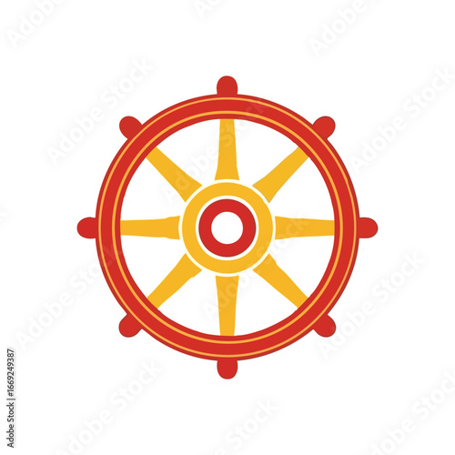 Dharma Chakra Spiritual Symbol. Vibrant ancient emblem representing teachings and wisdom. This sacred icon signifies the path to awakening and inner harmony.