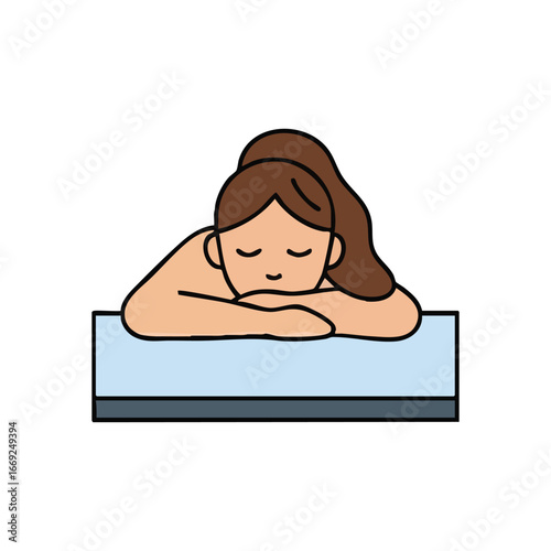 Woman Relaxing Spa Treatment. This delightful image portrays a tranquil individual unwinding during a wellness session. It symbolizes peace, self care, and rejuvenation.