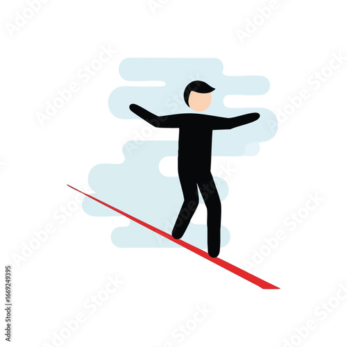 Tightrope Walker Equilibrium. Minimalistic illustration of a person demonstrating perfect poise on a high wire. Symbolizes navigating life's challenges, requiring focus and inner strength.