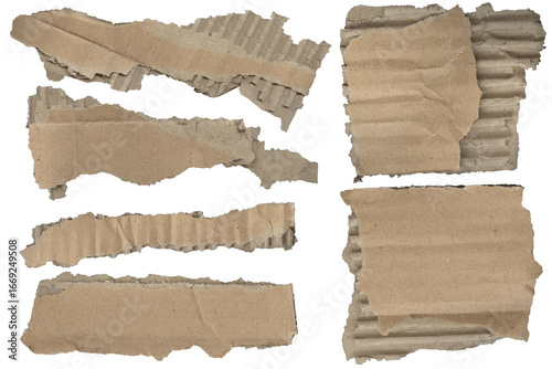 Torn cardboard pieces – ripped paper, clean cutout isolated on transparent background