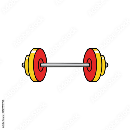 Vibrant Fitness Barbell Illustration. A cheerful gym apparatus graphic featuring striking colors. It symbolizes vigor, determination, and commitment to a healthy active journey.