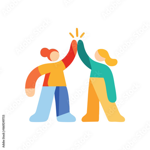 High Five Success Gesture. Joyful moment depicting two individuals celebrating a shared accomplishment. This symbolizes strong cooperation, mutual support, and collective triumph.