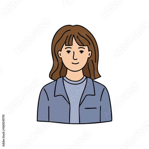 Friendly Woman Illustration. A simple drawing of a cheerful young lady. This modern avatar represents approachability, warmth, and a welcoming presence.