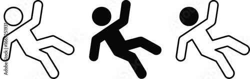 Flat vector, falling hazard icon, slipping person symbol, safety warning, accident prevention, caution sign, risk alert, workplace safety, danger notice, injury prevention