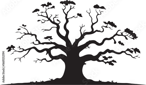  tree silhouettes of various trees on white background