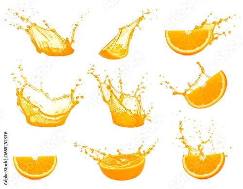 Orange Juice Splash Collage, White Background