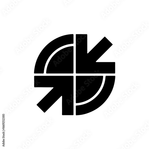 Dynamic convergence symbol with arrows pointing inward, representing focus, synergy, and collaboration for business success.