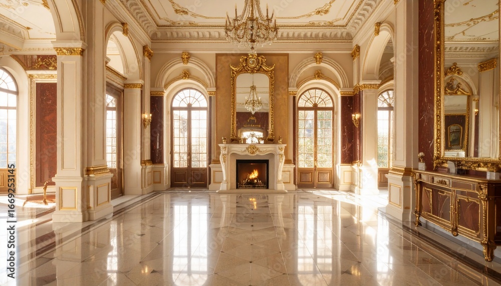 Fototapeta premium Grand Palace Interior: Opulent Hallway with Marble Floors and Gold Accents